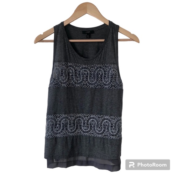 J CREW Gray Metallic Lace Panel Tank Top - Picture 1 of 12
